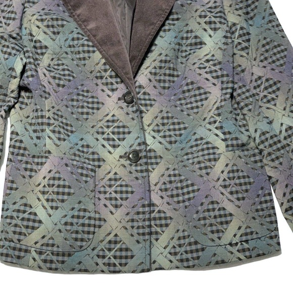 Doncaster Sport Blazer Jacket Retro City VTG Blue Green Brown Velour Collar Sz 8 - Picture 5 of 8